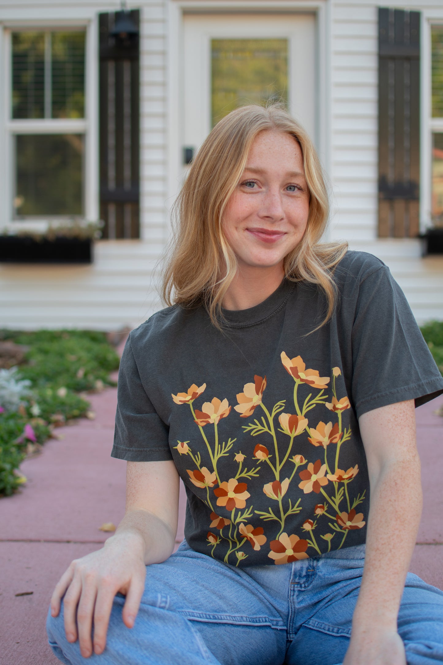 Dark Gray Flowers Tee